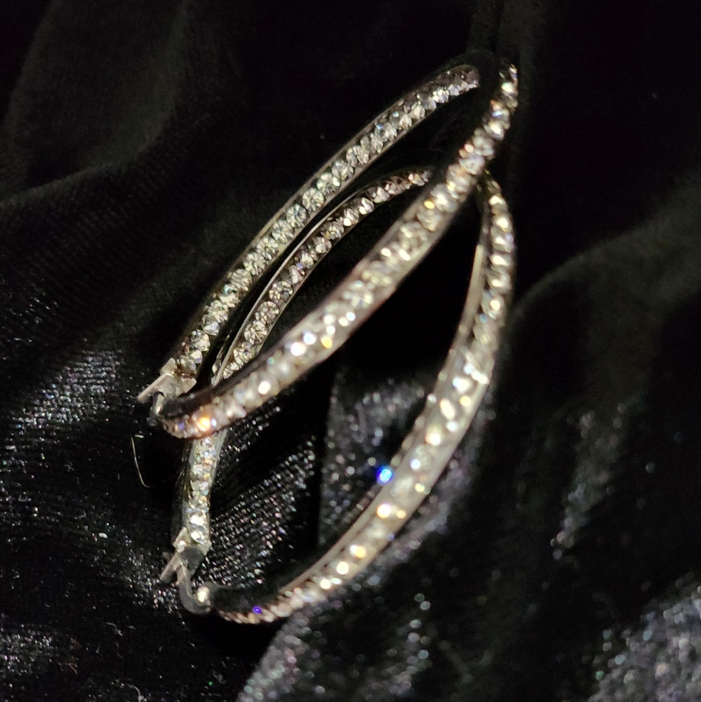 Stainless Steel In & Out Diamond Hoop Earrings